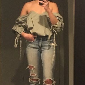 New Caroline Constas green off-shoulder shirt S